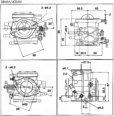 dimensions and diagrams for a carburetor